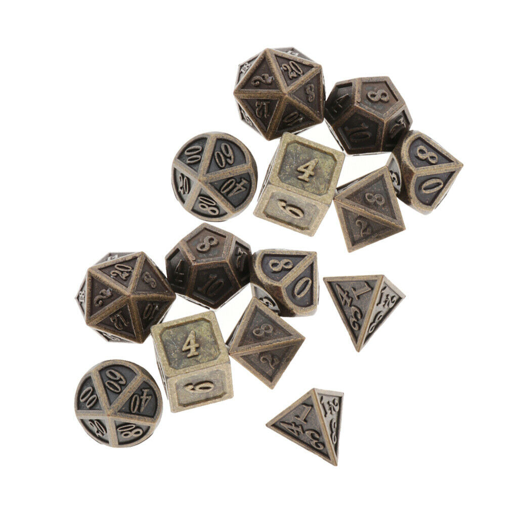 14x Polyhedral Dice Standard Size Bronze for Dragon Scale D&D Pathfinder
