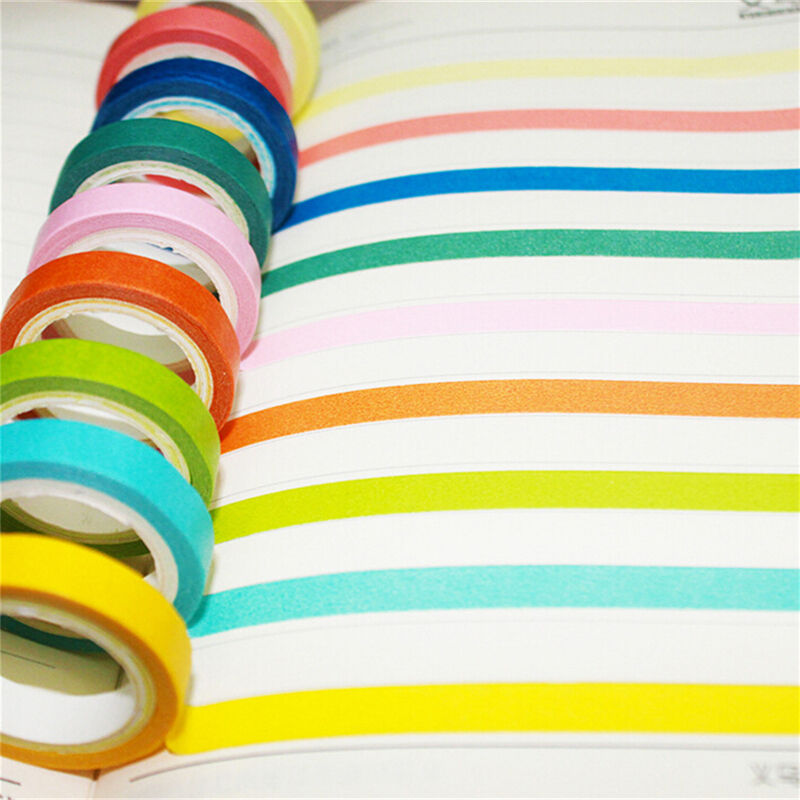 Pack of 10 Rolls Paper Masking Tape Rainbow Colours Sticky Adhesive SR kwC Qx