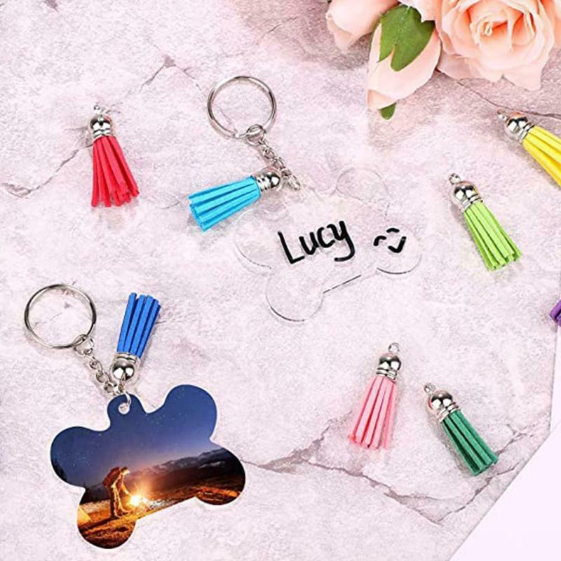 Acrylic Keychain Blanks Leather Tassels Key Chain Ring and 30 Jump Rings