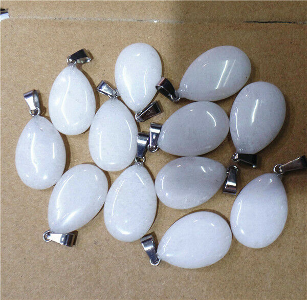 100Pcs 24x16x5mm Wholesale Natural White Aventurine Teardrop Pendant Bead HH8359