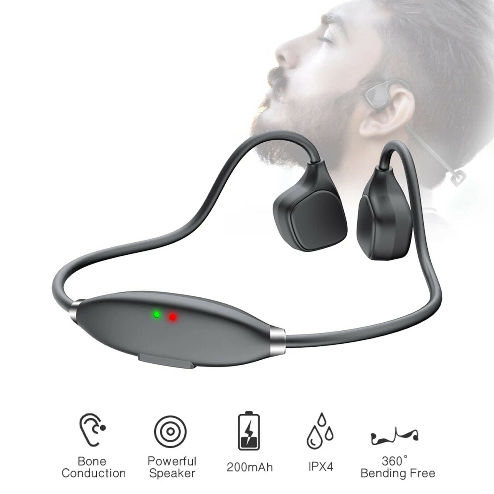 Waterproof Running Bone Conduction Headphone Headset Sport with Micophone