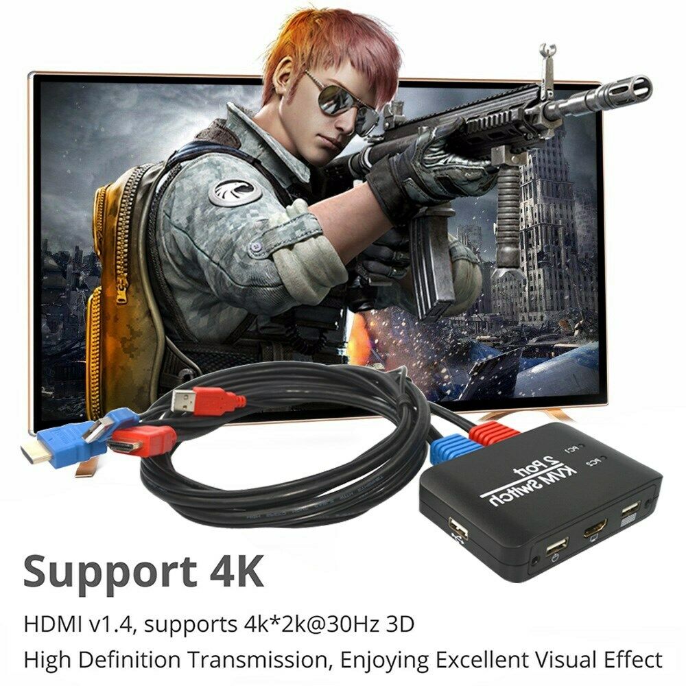 4K Video HDM KVM Switcher 2 Ports Splitter With Cable for Dual Mouse Keyboard CN