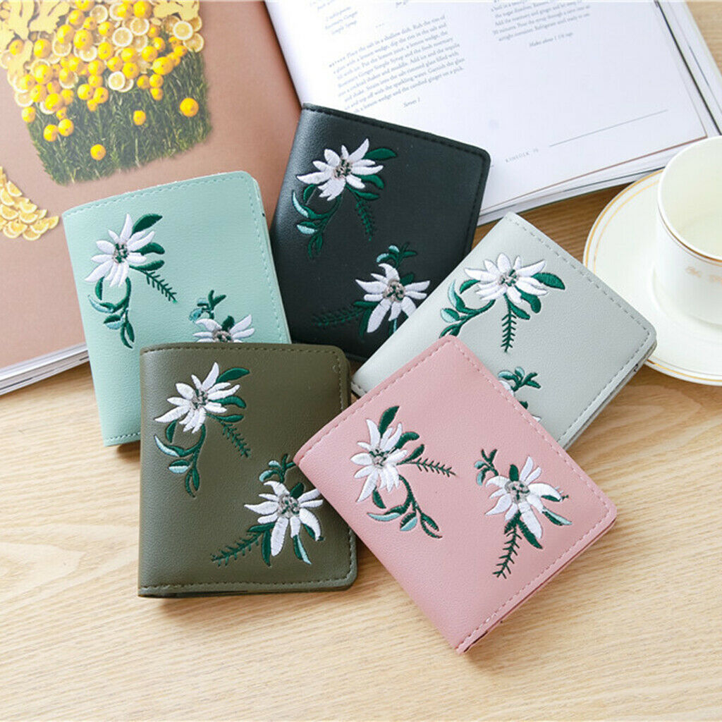 Women Girls Retro Embroidery Wallet Coin Card Holder Purse Bag Deep Green