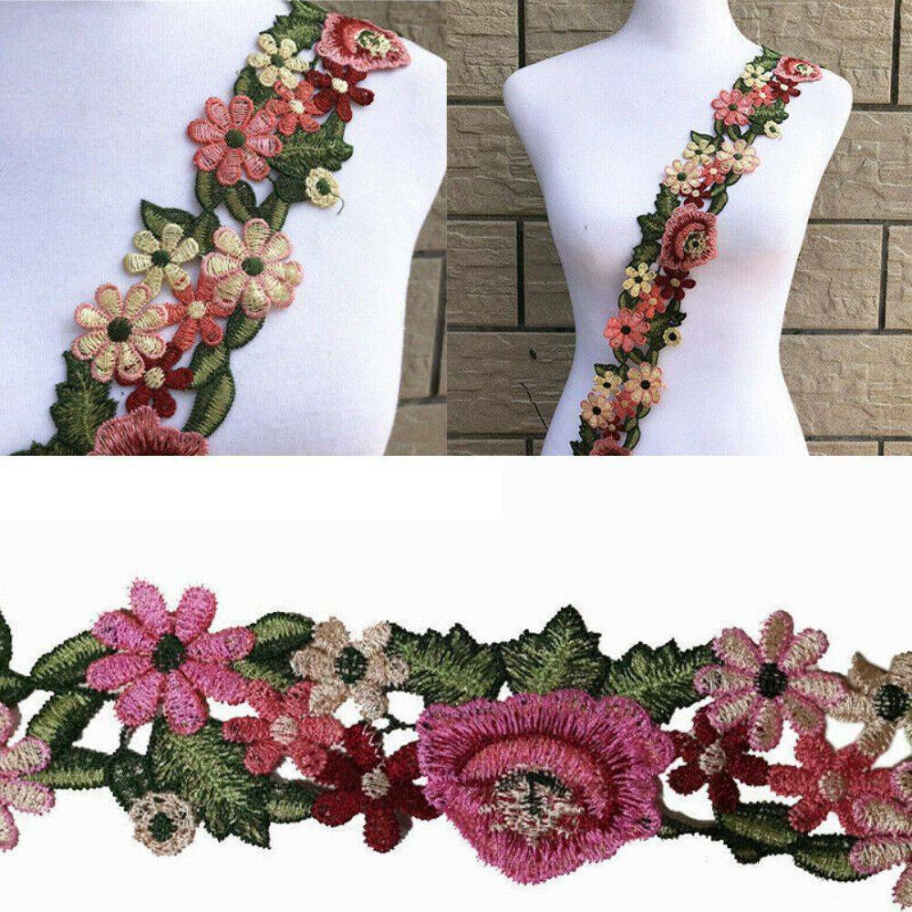 1-Yard Flower Applique Badge Embroidered Sew on Floral Collar Patch Dress Craft