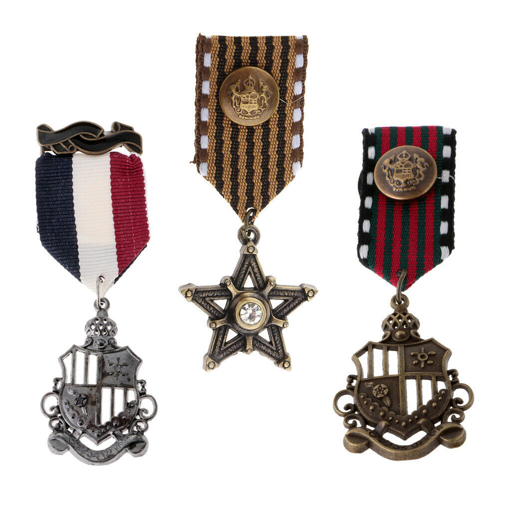 3 Pieces Medal Badge Military Rock Biker Clothing Costume Brooch Pin Costume