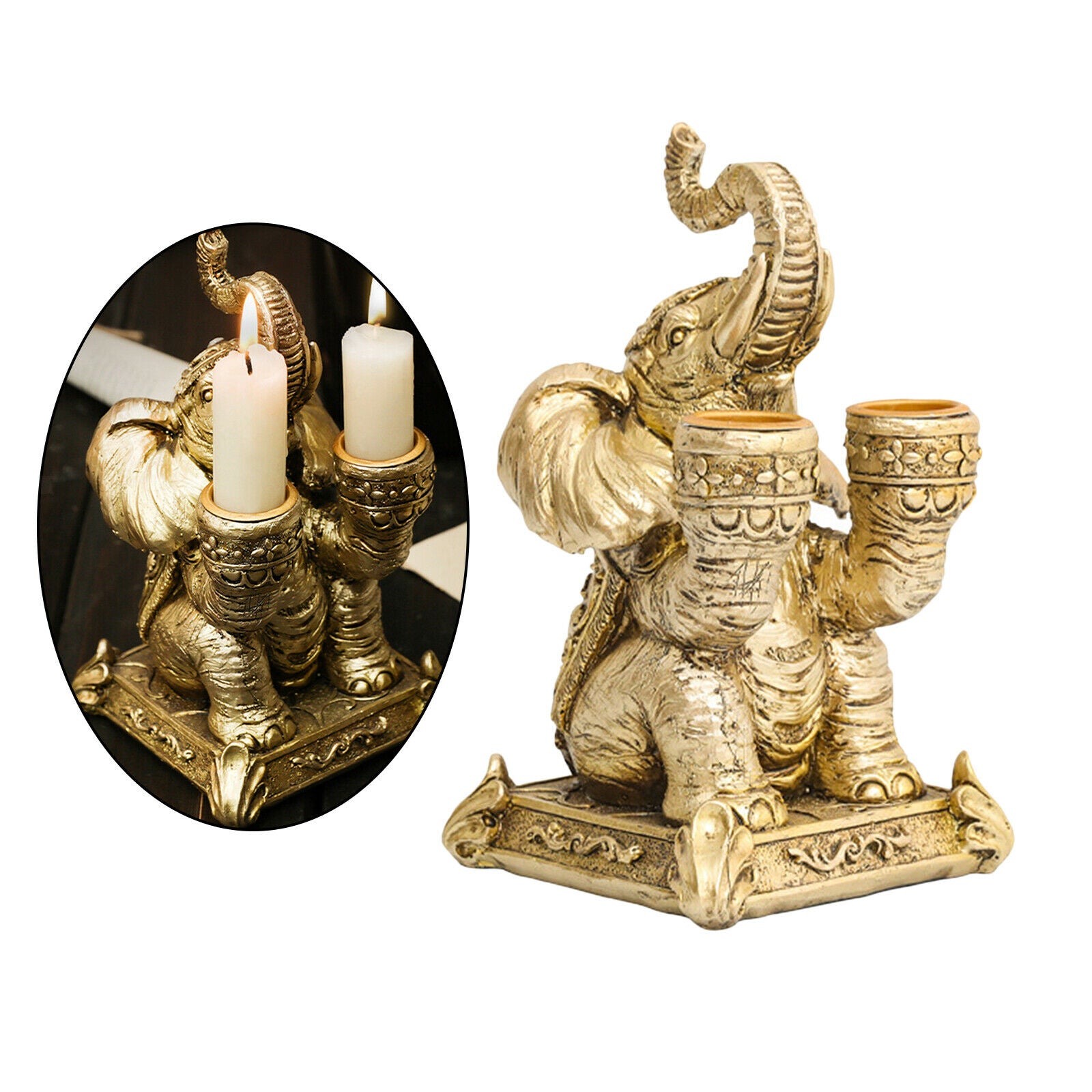Elephant Shape Double Slot Taper Candle Holders Candlestick Bathroom Decor