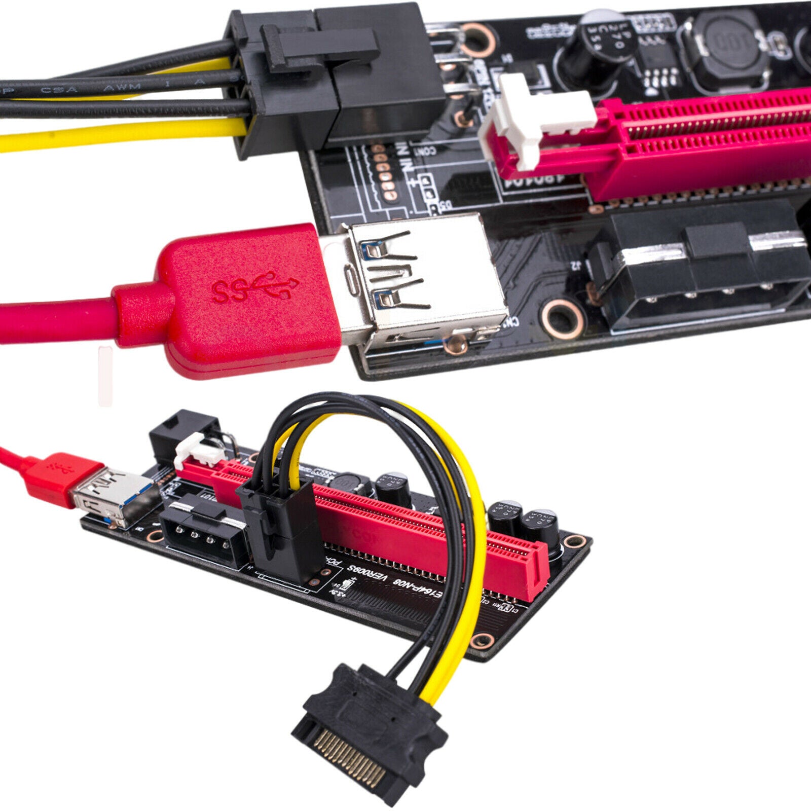 2x PCI-E 1x to 16x Graphic Extension USB3.0 Adapter Card 4 Solid Capacitors