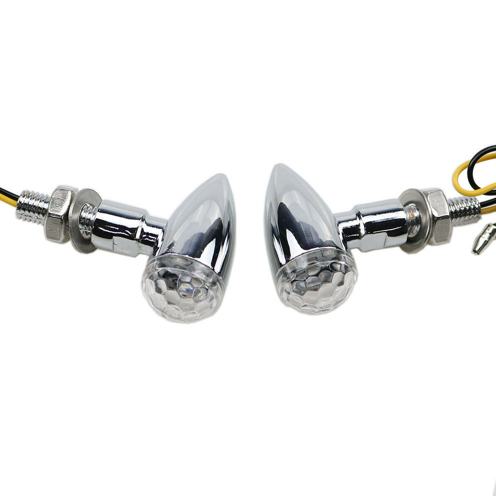 Chrome+Clear Lens Mini Bullet Turn Signal Indicator Light For Cafe Racer Cruiser