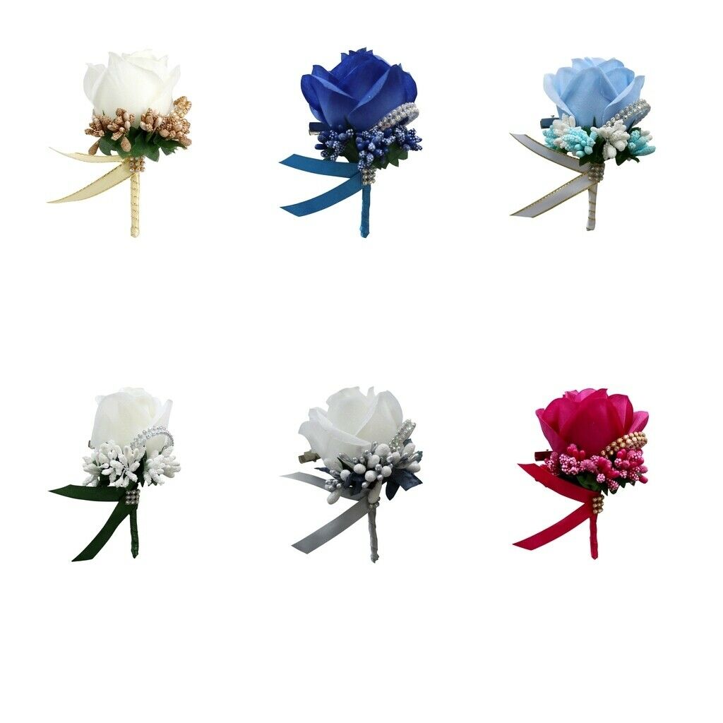 12pcs Wedding Bride Bridegroom Brooch Pin Artificial Rose Flower Engagement