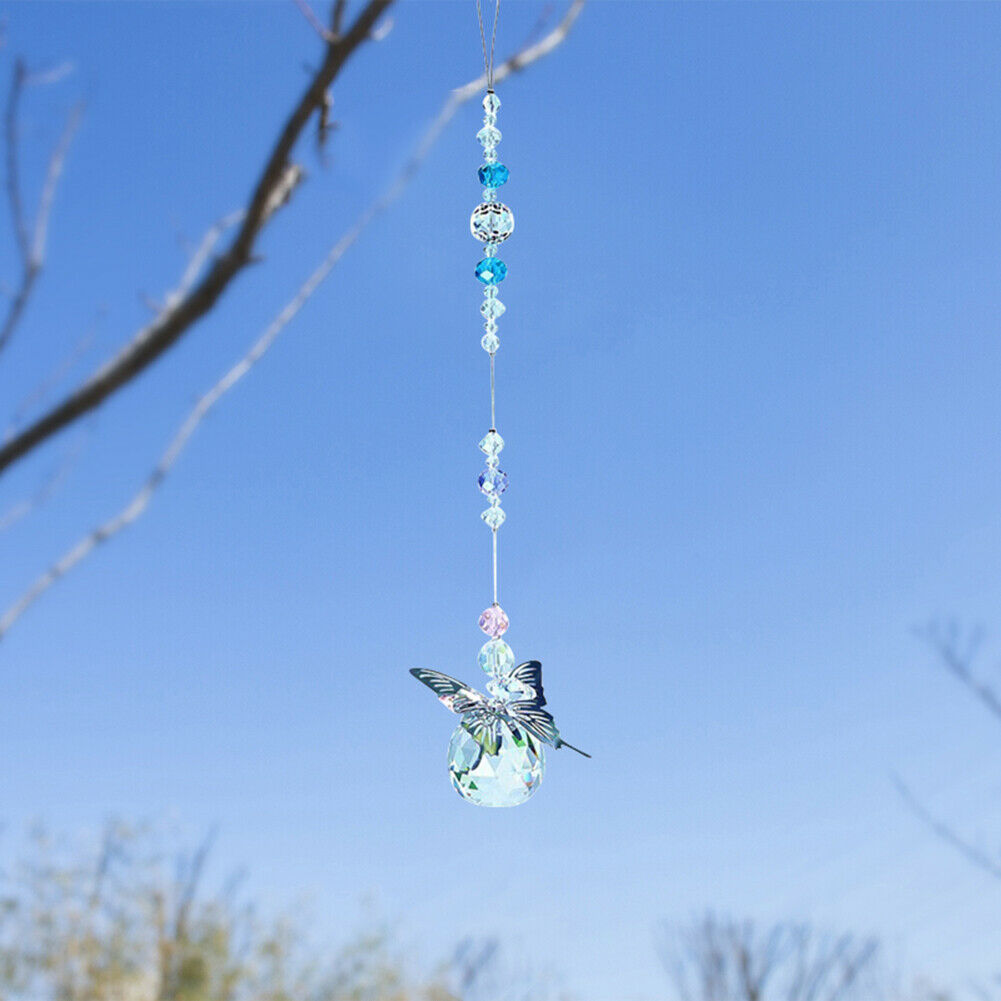 Crystal  Butterfly Pendant Crystal Ball Hanging Drop Home Decor @