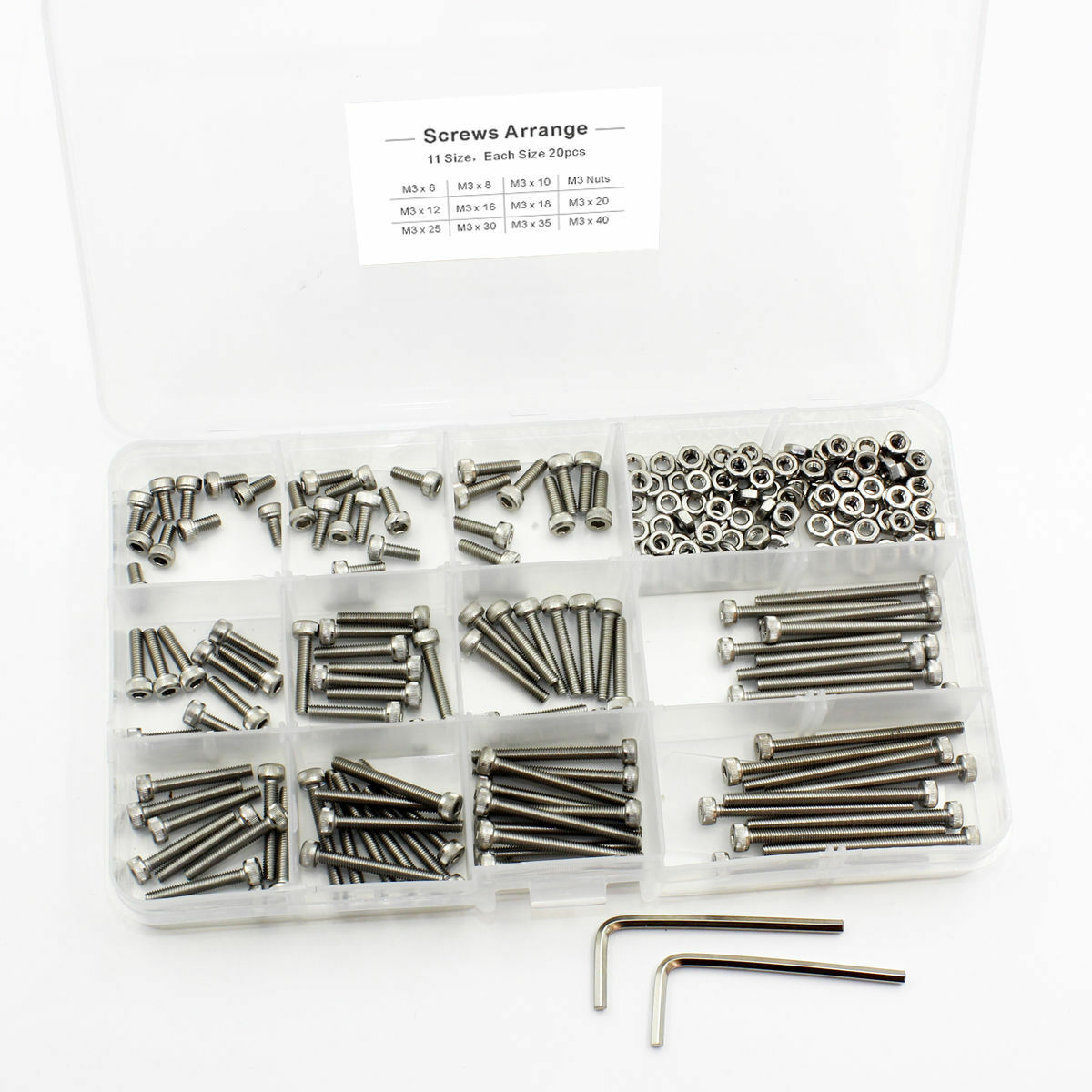 220 Pcs M3 Stainless Steel Hex Head Socket Cap Screws Nuts Assortment Set Kit