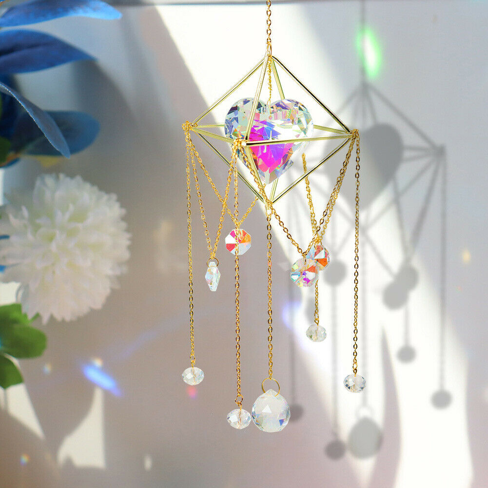 Crystal Suncatcher Love Heart Hanging Metal Pendant Home Garden Car Decor Gifts