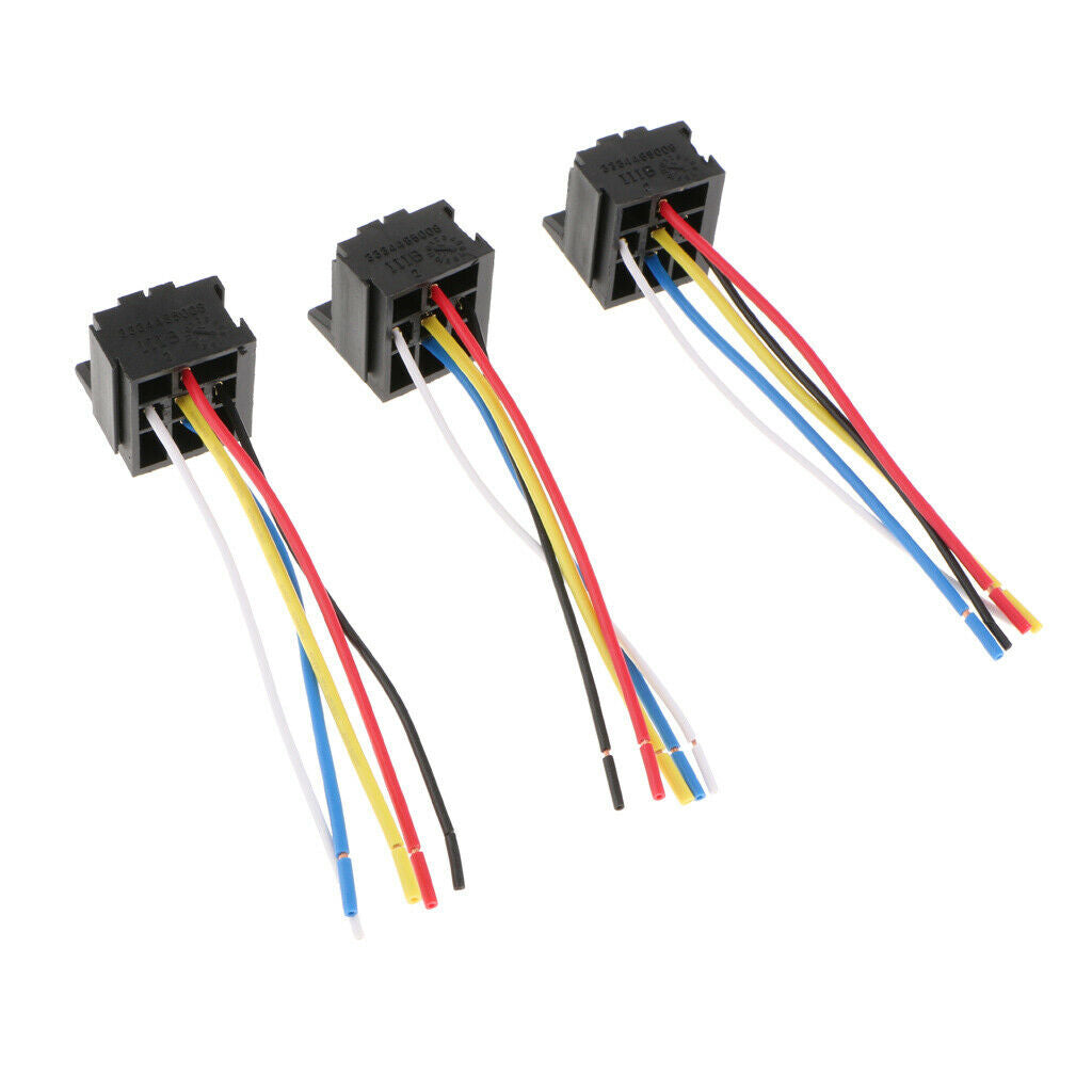 3 Pieces Prewired 5 Pin Automotive Relay Plastic Back Socket  40A