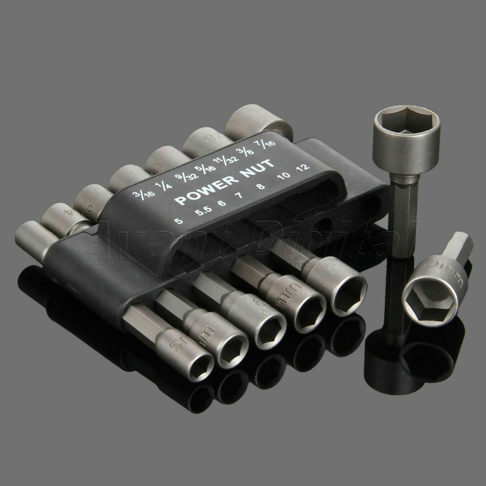 New 14Pcs Power Nut Driver Drill Bits SAE Metric Socket Wrench Screw 1/4" Shank