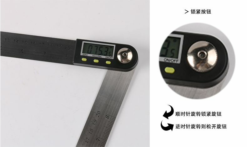 8" /200mm Waterproof Display Ruler & Protractor 2 in 1 Gauge Angle Finder