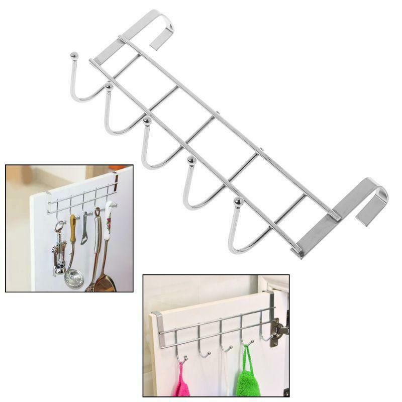 5 Hooks Over Door Clothing Hanger Rack Cabinet Door Loop Holder Shelf For Home