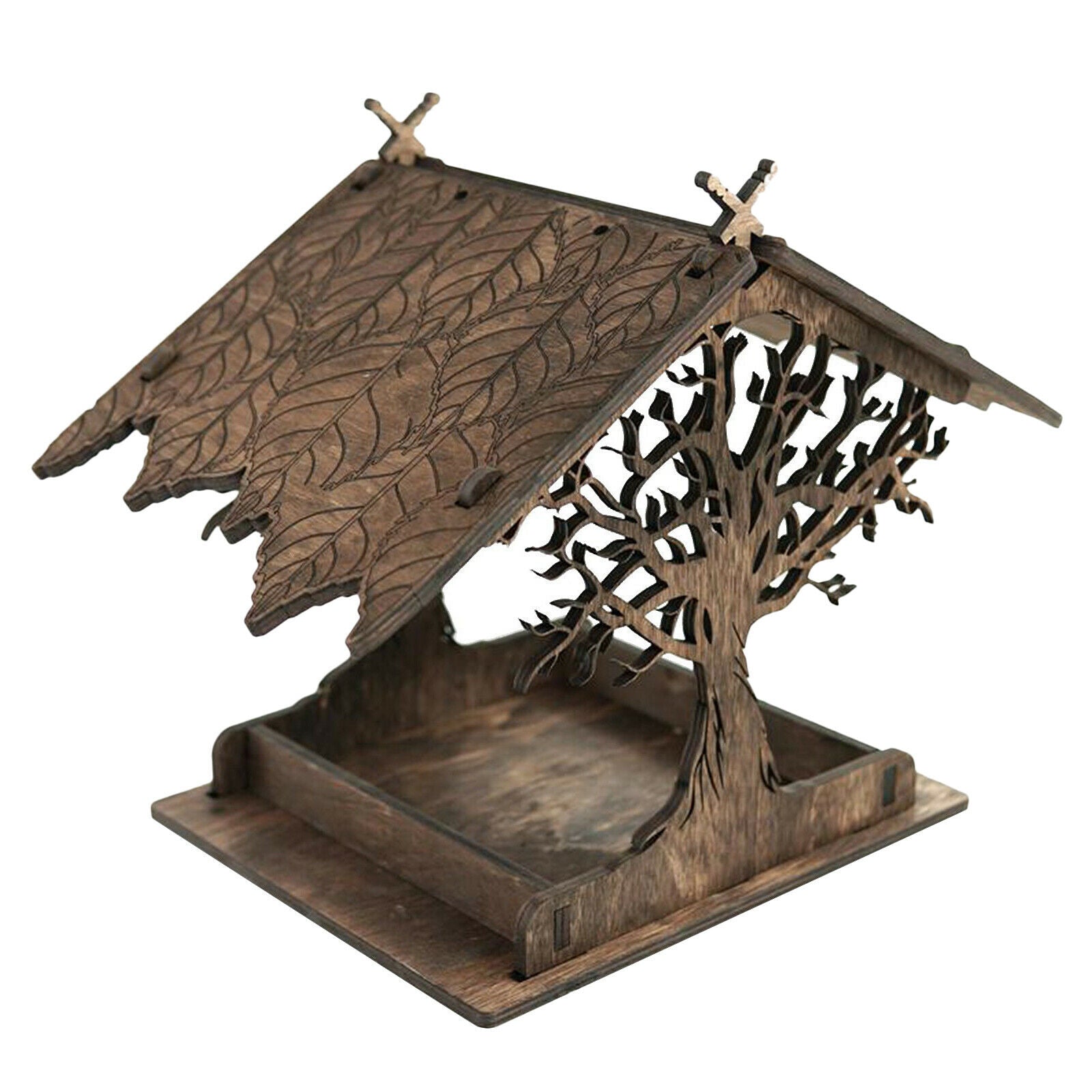 Wooden Birdhouse Bird Feeder Yard Hanging Birds Ornament Feeding Tray Decor
