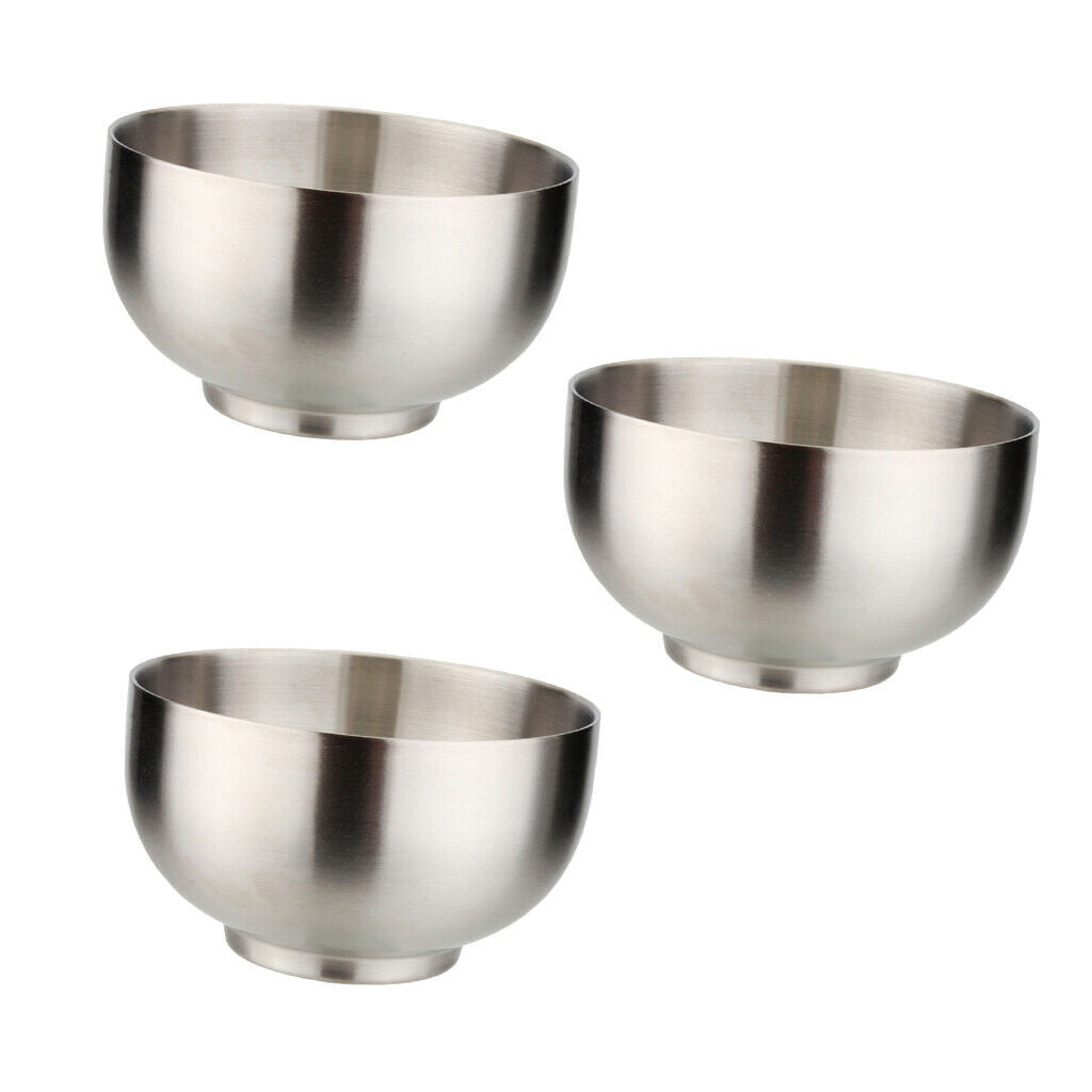 3x Double Walled Bowls Dish Snack Salad Serving Bowl Set Stainless Steel
