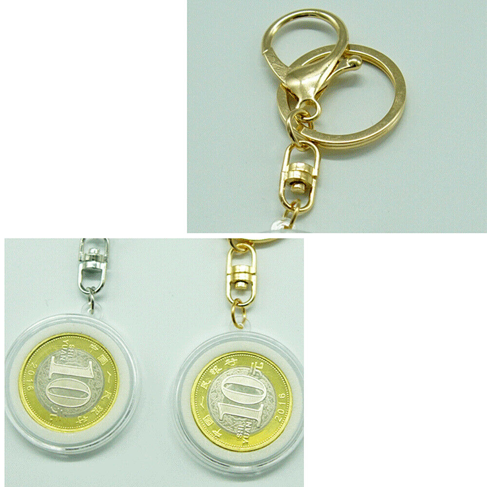 Coins Holder Keychain Round Capsule Storage Box Commemorative Case Key Ring Acc