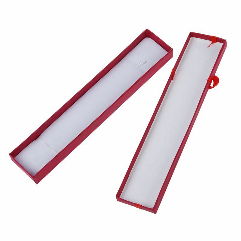 Dark Red Rectangular Jewellery Necklace Case Cardboard Gift Holder Box Z5P3