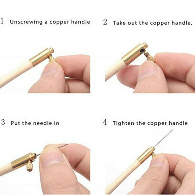 Wooden Handle Tambour Crochet Hooks Knitting Tools with 3 Needl.l8