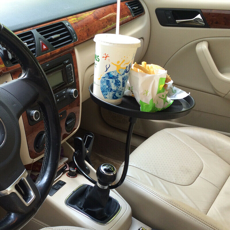 Flexible Round Car SUV Cup Holder Coffee Beverage Table Stand Food Tray Clip on