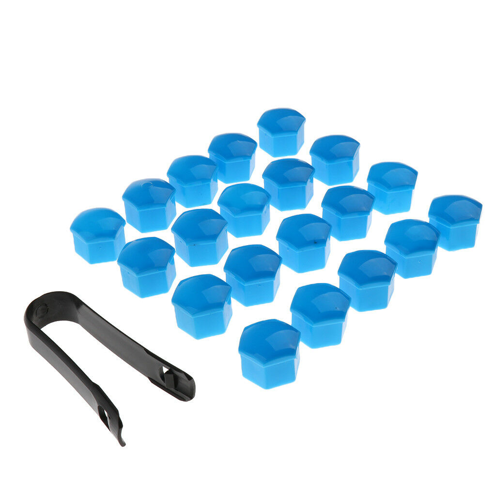 20x Car Vehicle Wheel Tyre Hub Screw Bolt Nut 19mm Dia Cap Covers Blue
