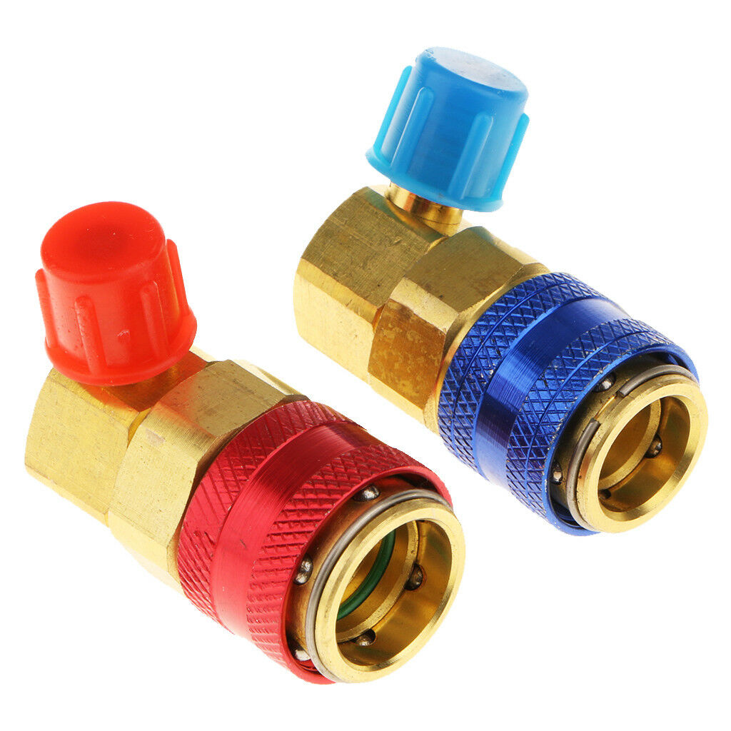 2 Pieces Car A/C R134A High Low Adapter Fittings Quick Coupler 1/4" SAE HVAC