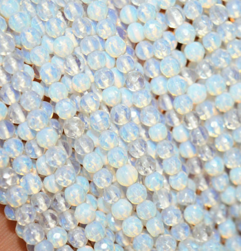 10PCS Charming 4mm Faceted white Opal Round Gems Loose Beads 15 "AAA