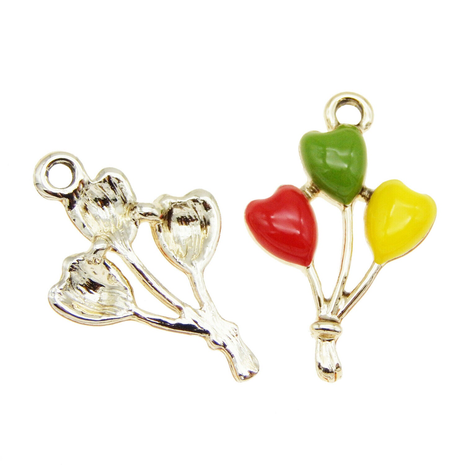 15pcs Enamel Plated Colorful Heart Balloons Look Pendant Charms Jewelry Findings
