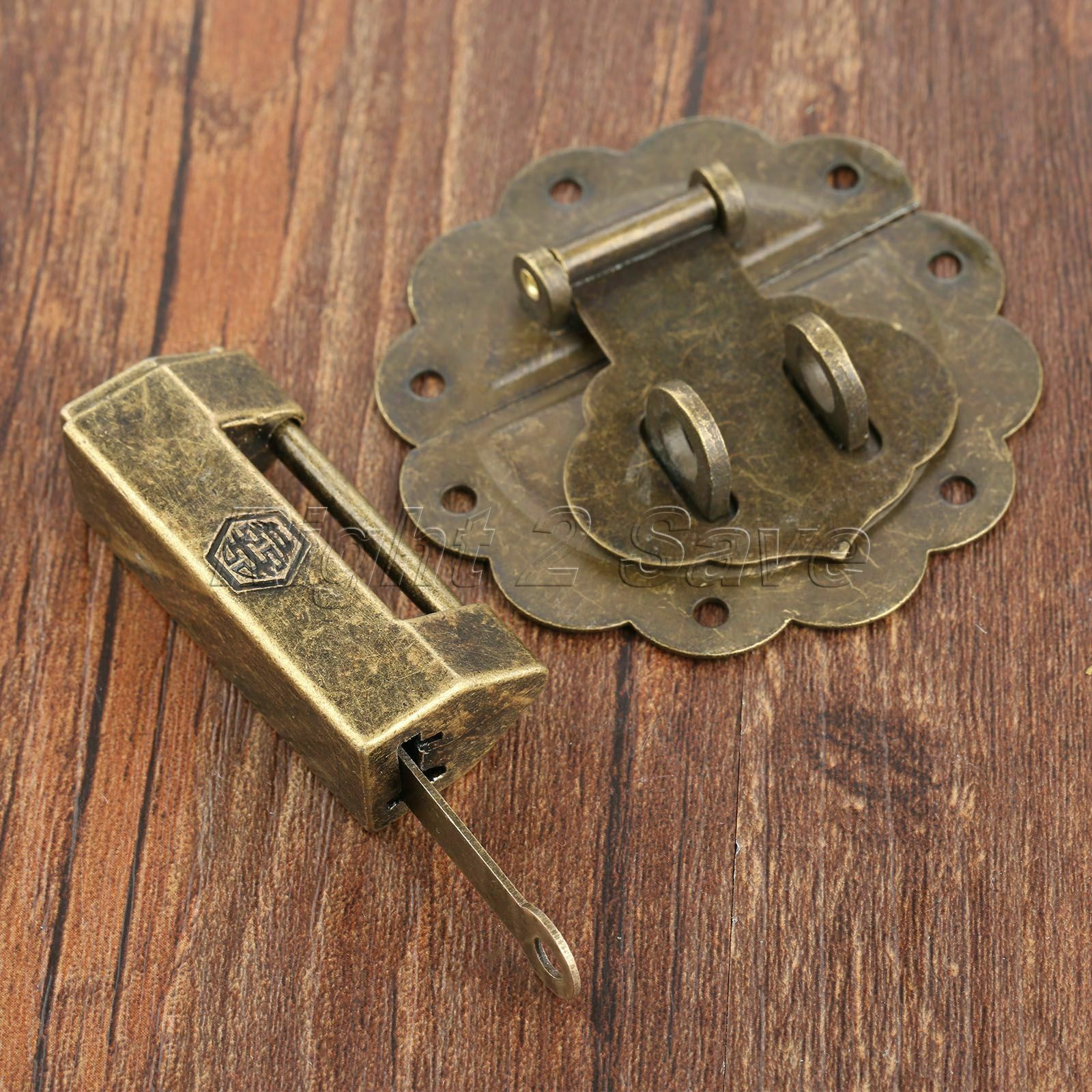 Classic Decorative Padlock & Wooden Chest Case Jewelry Box Latch Hasp Catch Set