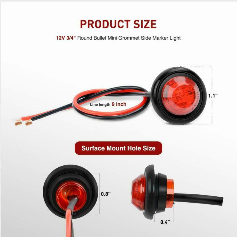 20X 3/4" Red 3LED Small Round Side Marker lights Button lamps Truck Lorry RV 12V