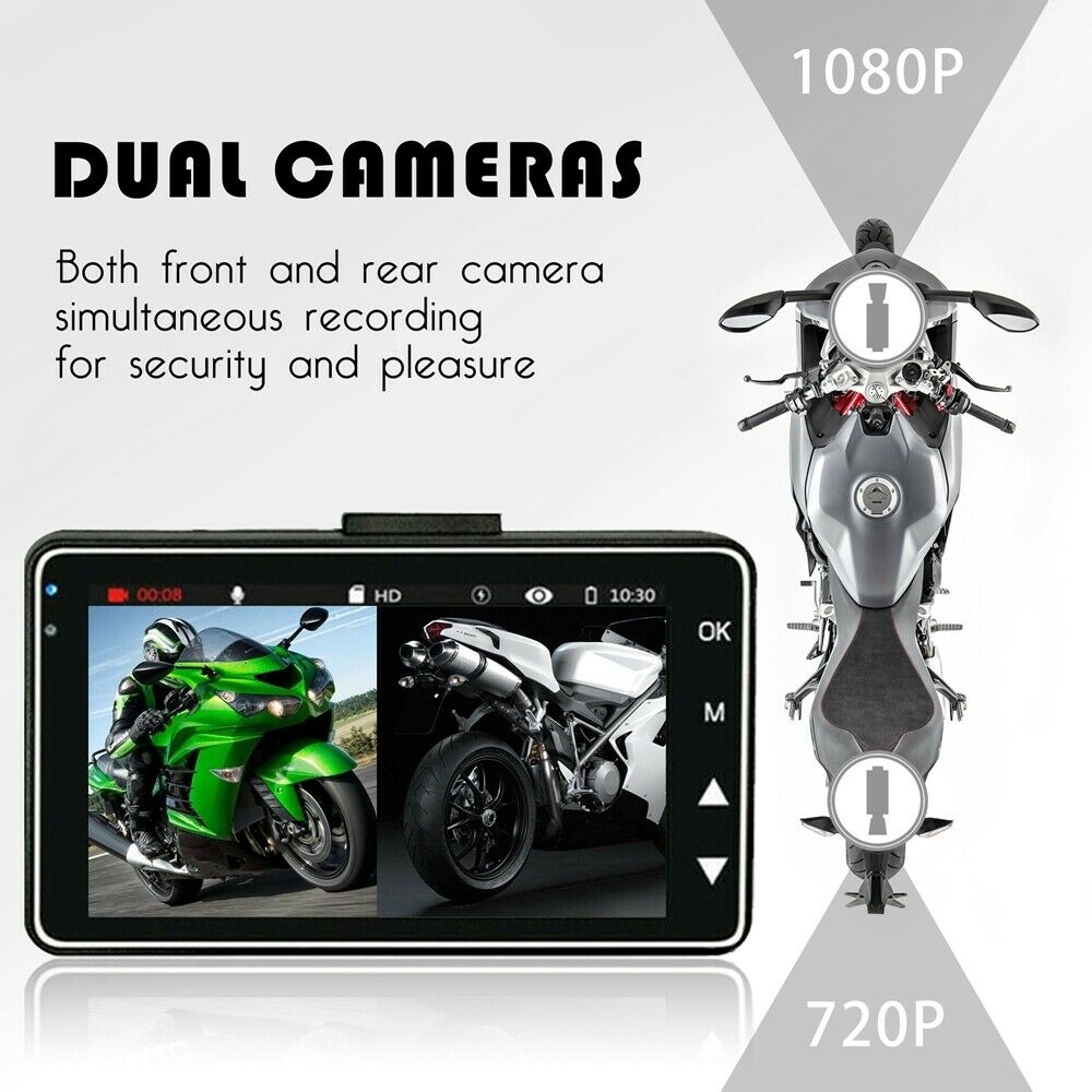 3'' 1080P HD Motorcycle Camera DVR Motor Dash Cam Dual-track Front Rear Recorder