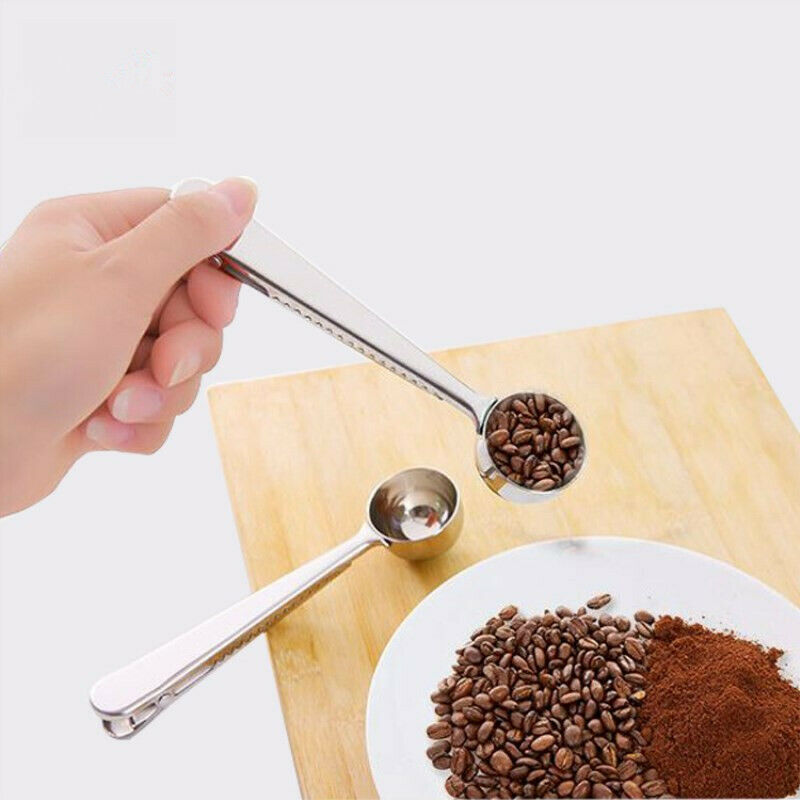 Stainless Steel Multifunctional Spoons Coffee Measuring Scoop With Bag Seal Clip