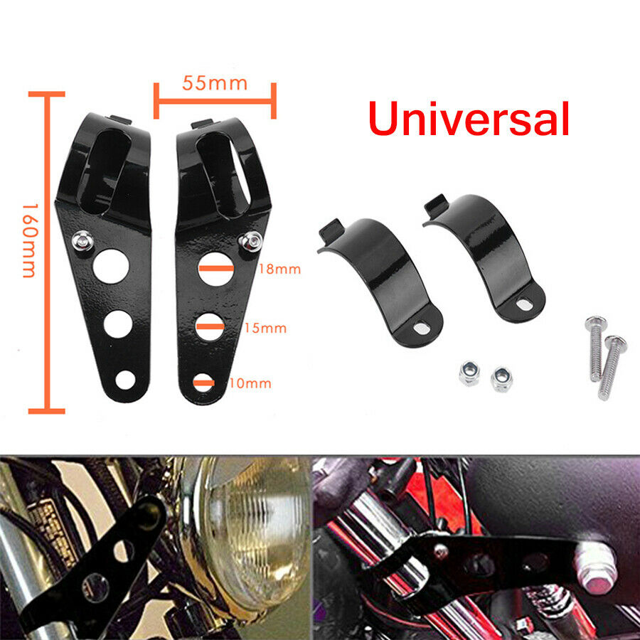 2PCS Universal Motorcycle Headlights Black Bracket with Mounting Accessories