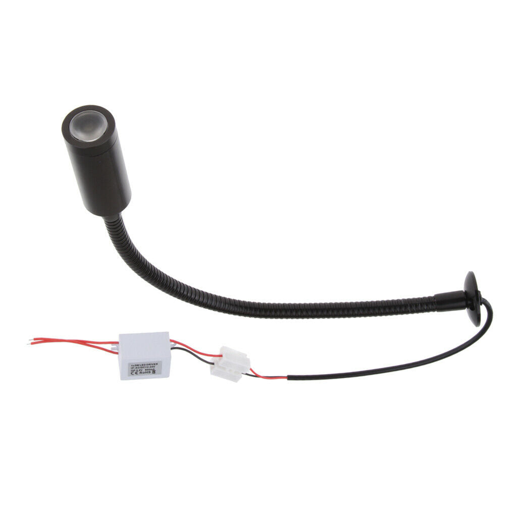 12V 2W Gooseneck LED Reading Lamp Chart/Map Light for Boat Marine Black