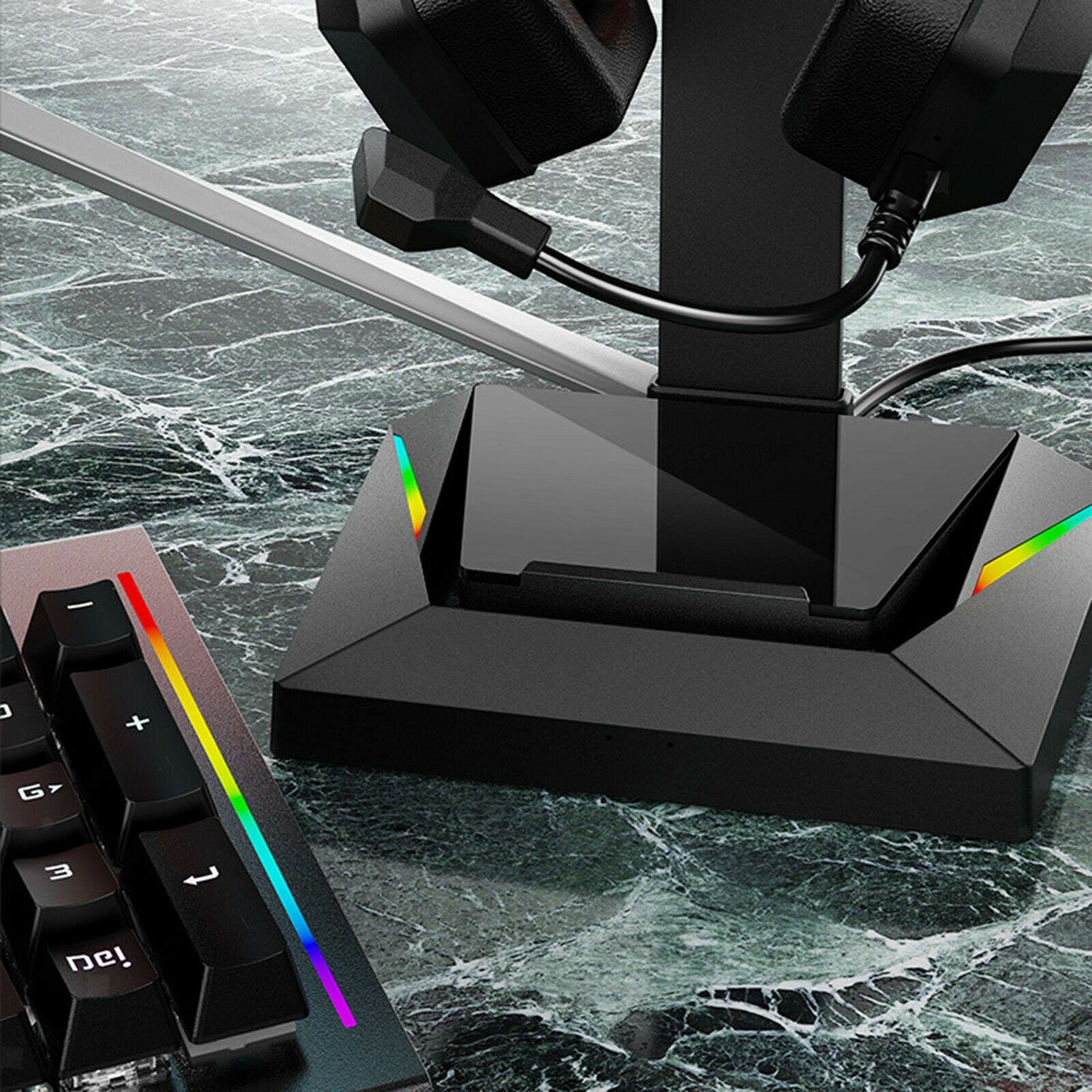 Gaming Headphone Holder Durable with 2 USB Ports Universal for Table Desk