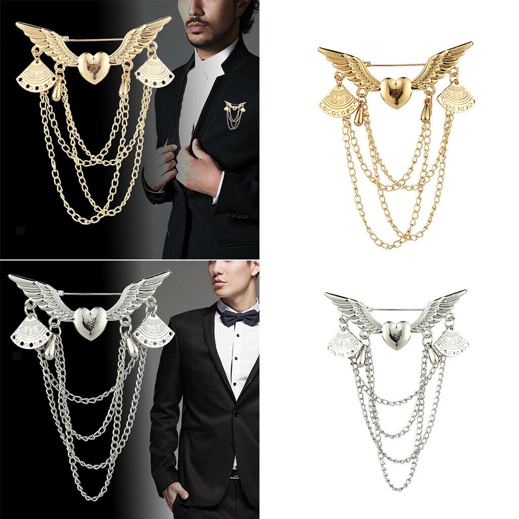 2x Brooch Badge Pins Angel Wings Rhinestone for Men Suit Collar Party Dress