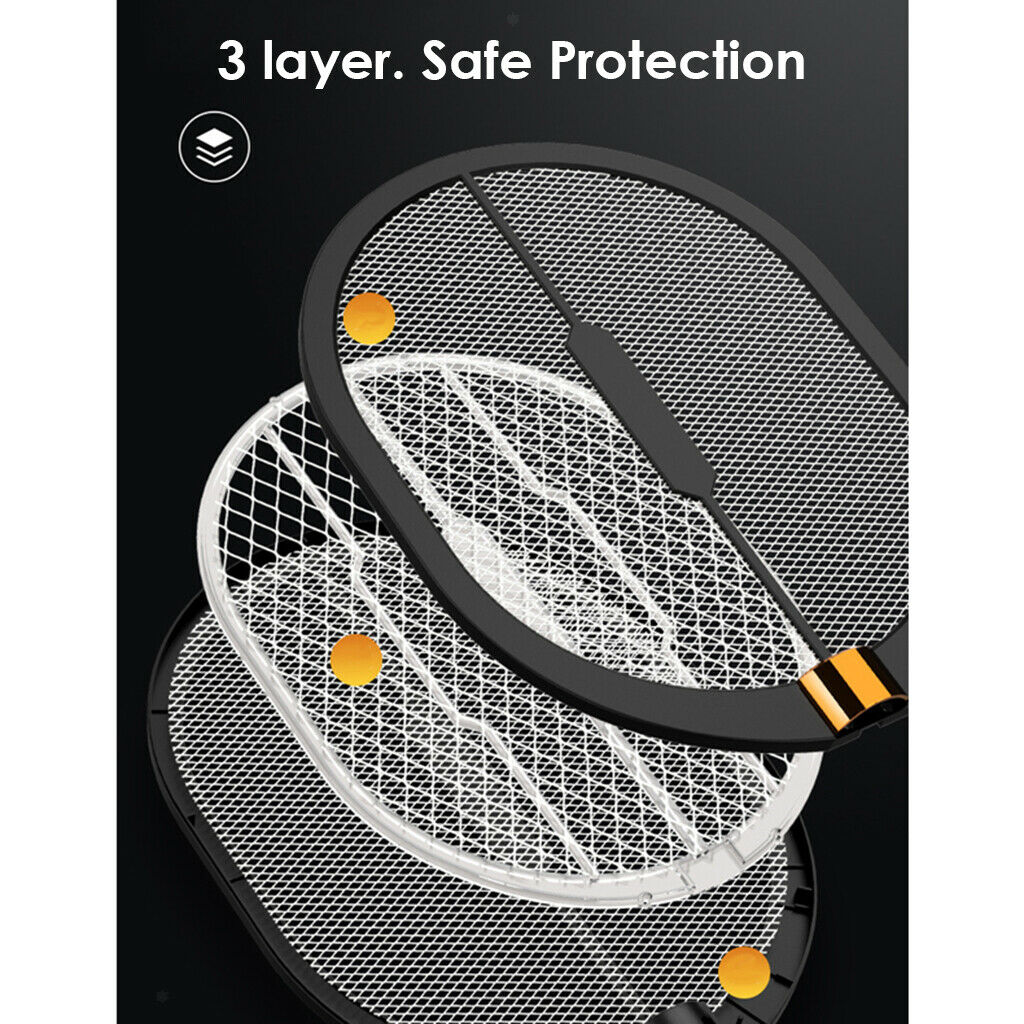 3 In 1 Electric Mosquito Swatter 3000 Volt Bright LED Light USB Rechargeable