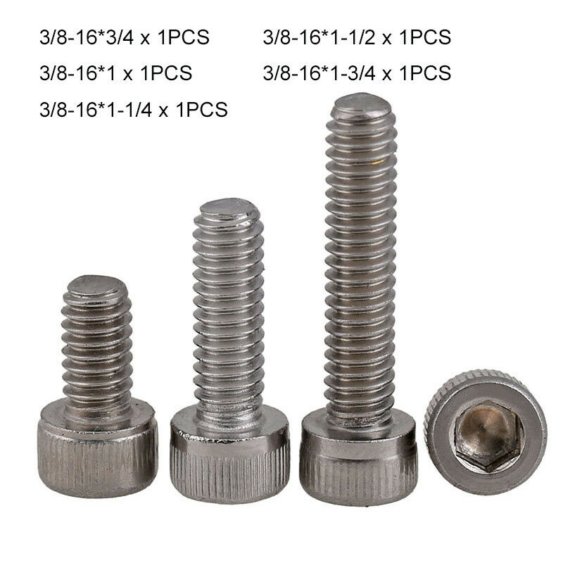 5Pcs 3/8-16 UNC Allen Bolt Socket Cap Screw Hex Head Kit A2 Stainless L3/4~1-3/4