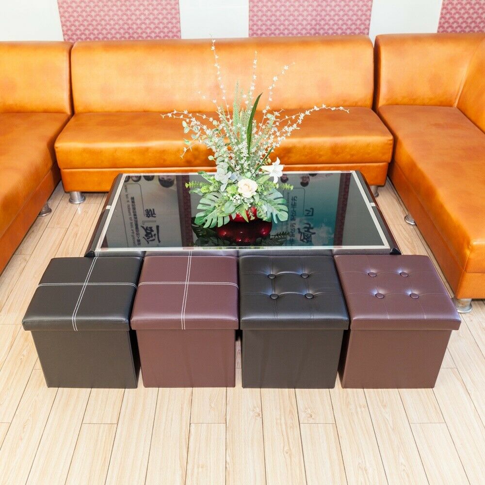 New Faux Leather Storage Footstool Sofa Ottoman Bench Folding Footrest Boxs Seat
