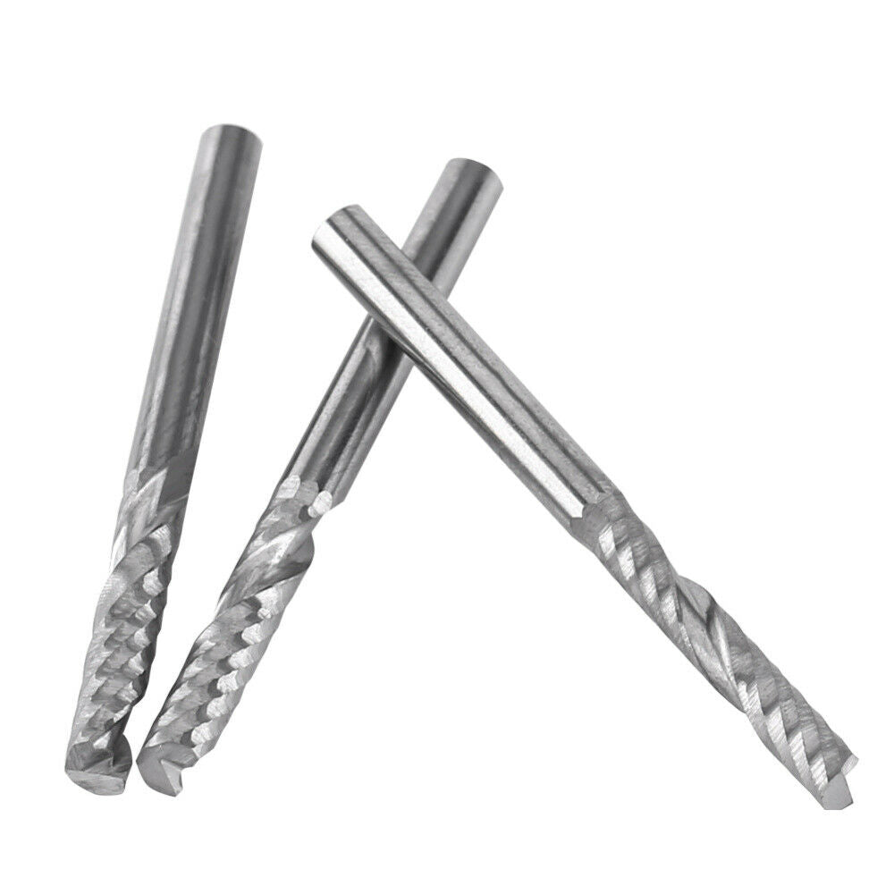 10pcs 1/8" Carbide CNC Router Bits Single Flute Spiral Cutters End Mills