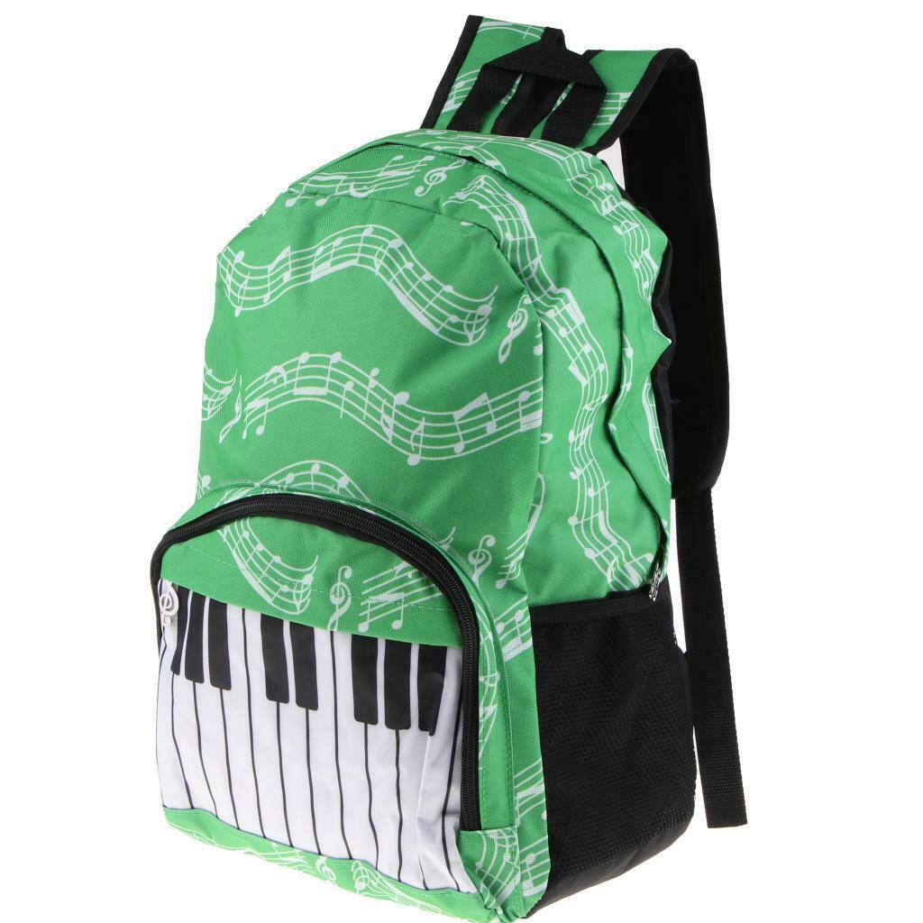 Piano Keyboard Music Note Backpack School Bag Shoulder Travel Daypack Green
