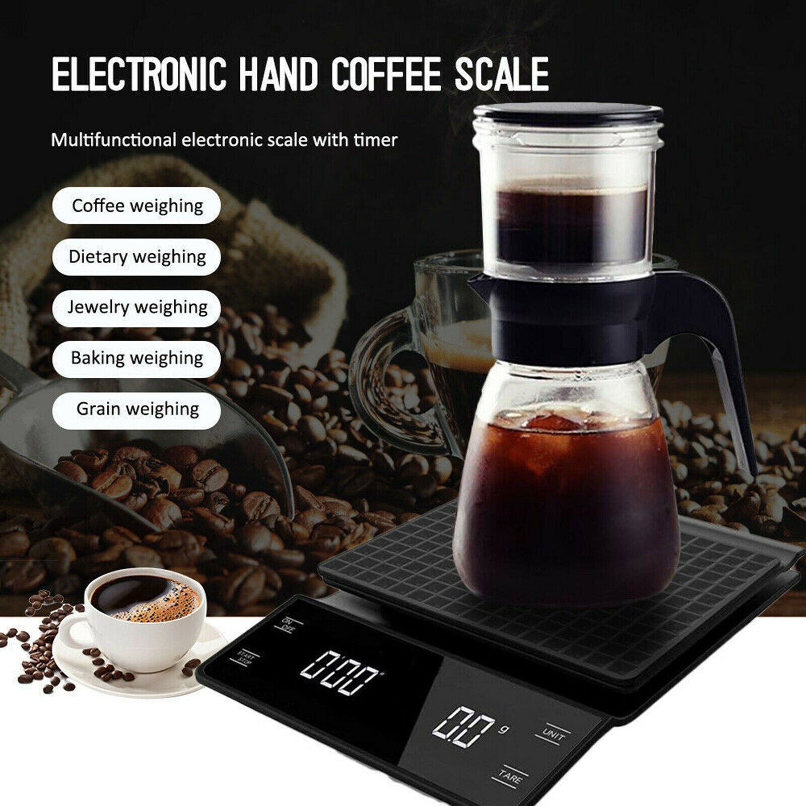 3KG/0.1g Smart Drip Coffee Scale Precision Coffee Pot Food Scale Household
