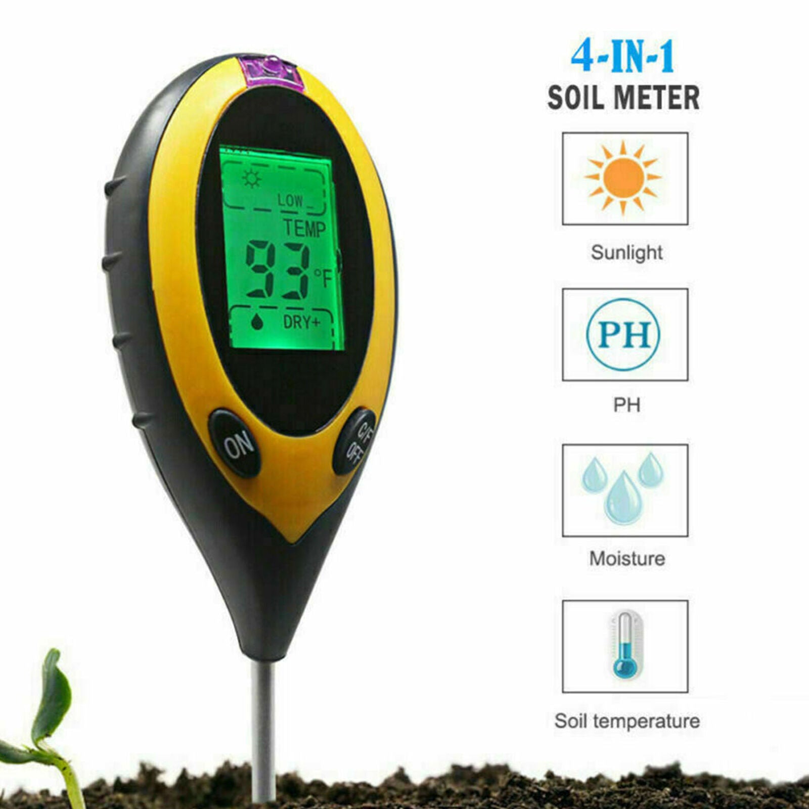 4 IN 1 Soil PH Water Tester Moisture Light Test Meter Analyzer Plant