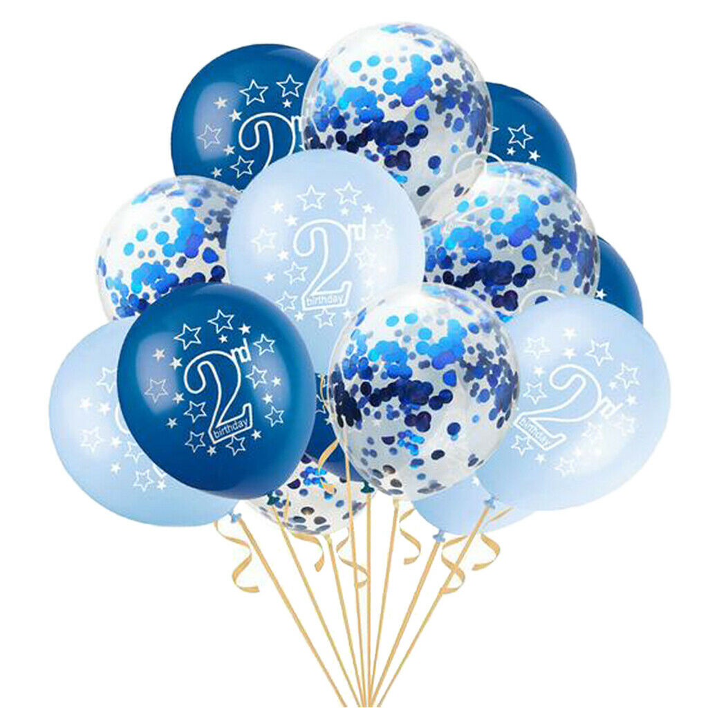 2 Sets Confetti Balloons 12 Inches 2nd Birthday +Numbers Crown Foil Balloons