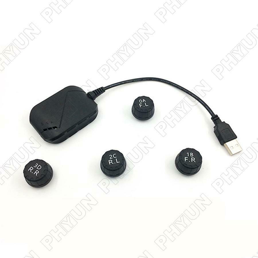 USB Android TPMS Car Tire Pressure Monitoring Alarm System w/ 4 External Sensors