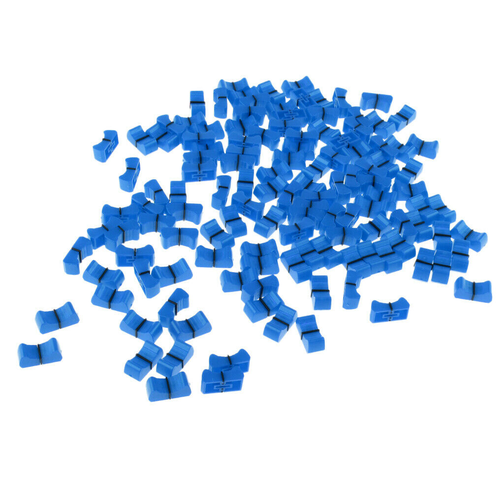 100 Pieces Touch Sensitive Slider Ribbed Mixer Fader Knob Caps 8mm Blue