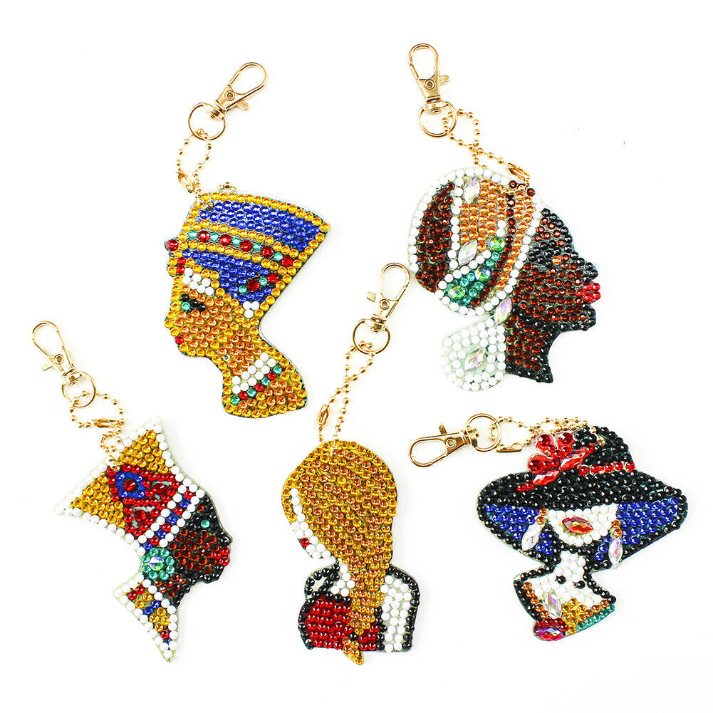 5pcs DIY Elegant Lady Full Drill Special Shaped Diamond Painting Keychains @