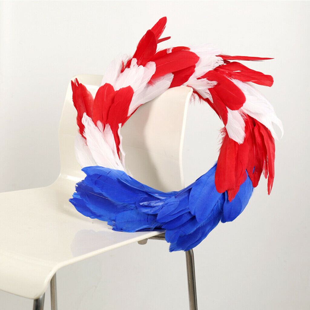 American Flag Wreath Feathers Garland Memorial Day Front Door Hanging Decor